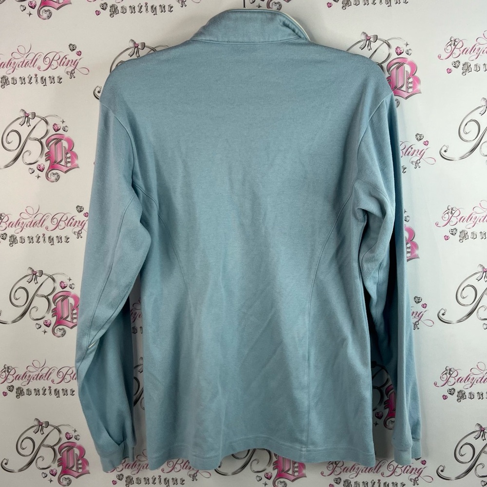 Descente sweater half zip collared pin stripes warm Light Blue white Sweater - Picture 2 of 15